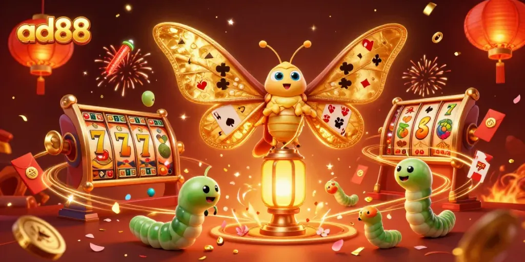 Experience thrilling slots at ad88 with vibrant 3D illustrations of jackpots and casino fun.