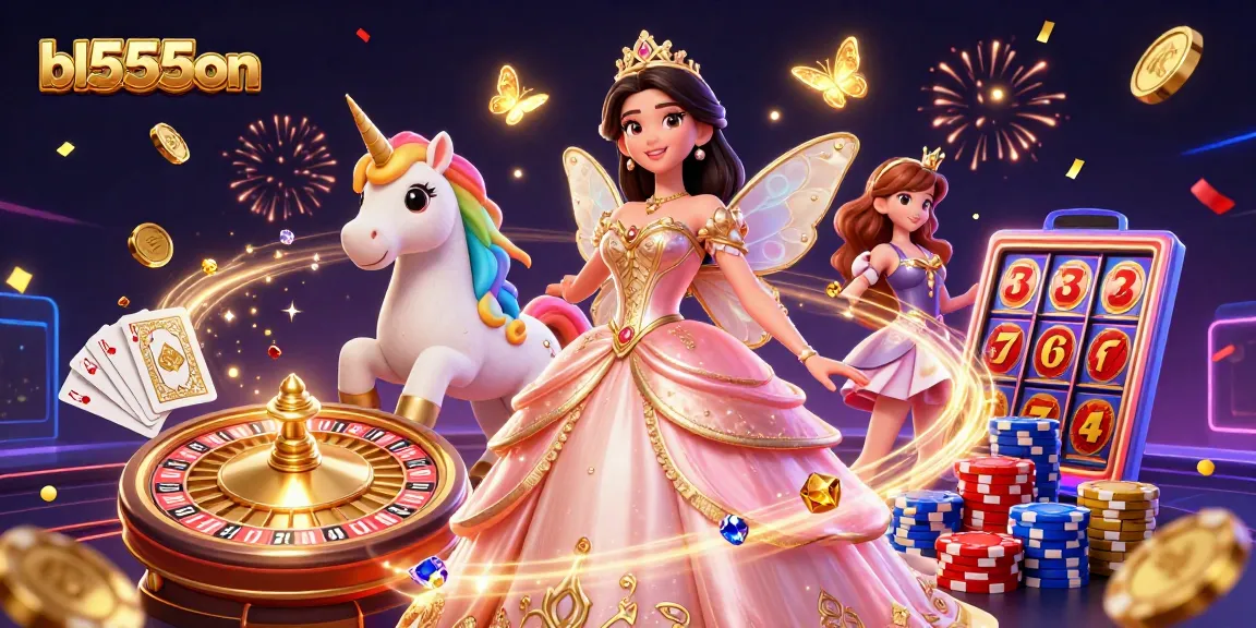 Play exciting games at bl555on, with dynamic slots and vibrant casino elements in a captivating scene.