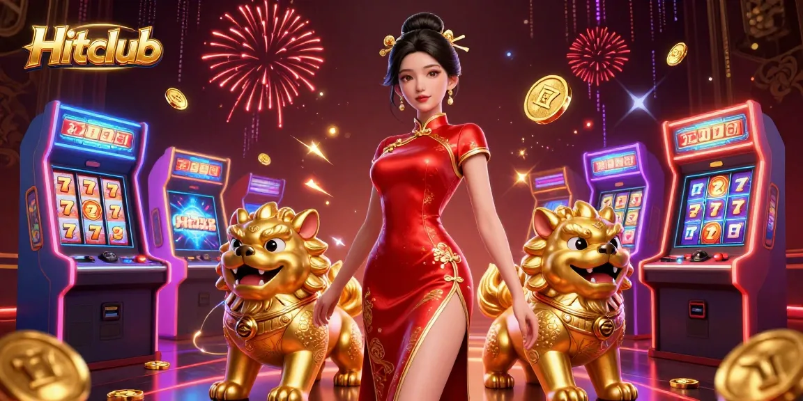 Engage in thrilling gameplay at Hitclub with vibrant slot machines and striking fireworks.