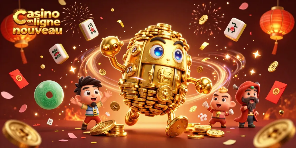 Profitez des jeux sur un casino en ligne nouveau avec un golem en pièces d'or et des lanternes lumineuses.