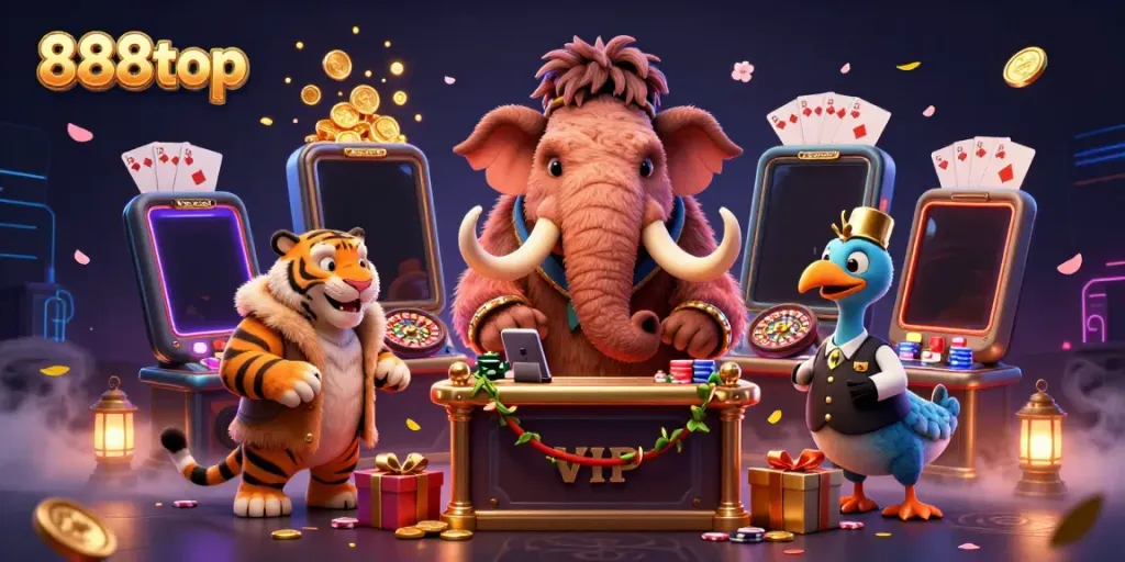 Experience high-stakes gaming with 888top in a vibrant, dynamic casino scene.