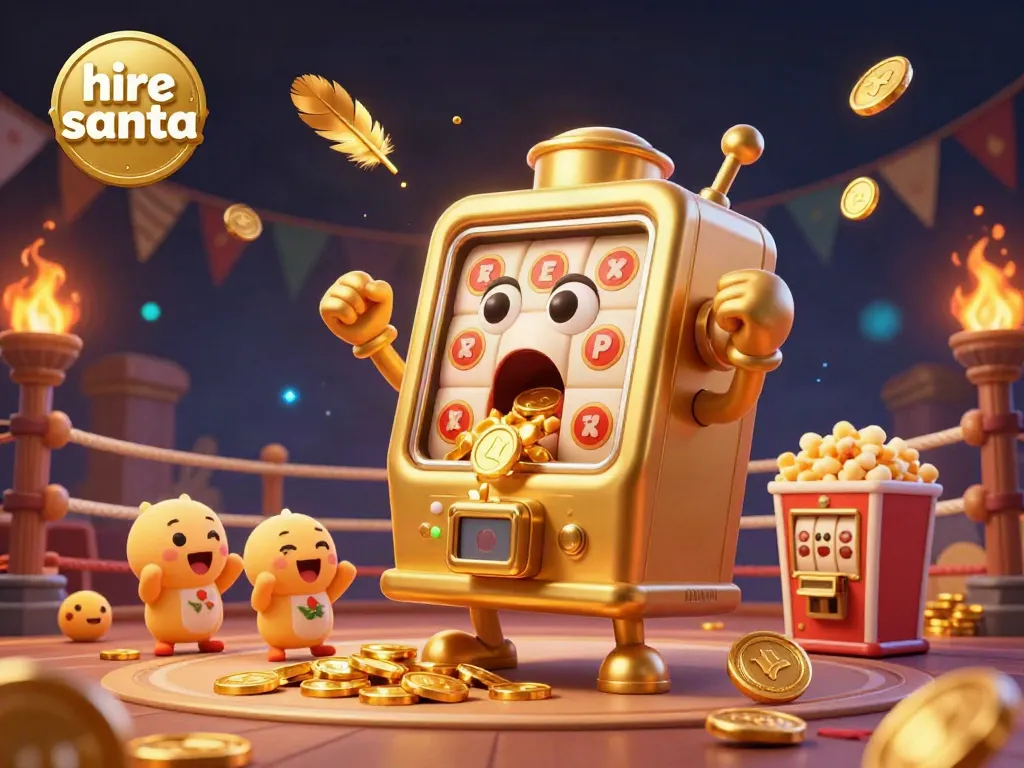 Engage with festive excitement by hiring Santa for parties, as golden slot machines celebrate big wins!
