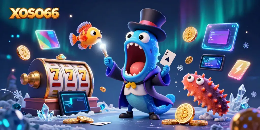 XOSO66 offers an engaging casino experience with a vibrant magical theme featuring a bioluminescent deep-sea gulper eel.