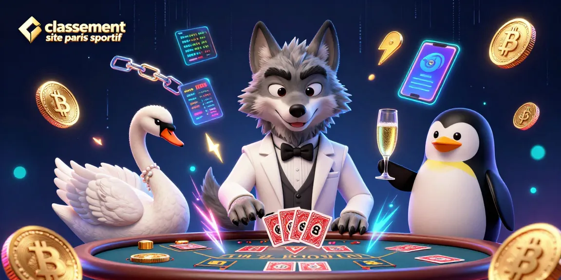 Classement site paris sportif: découvrez une illustration d'une scène de casino dynamique avec un loup séduisant.