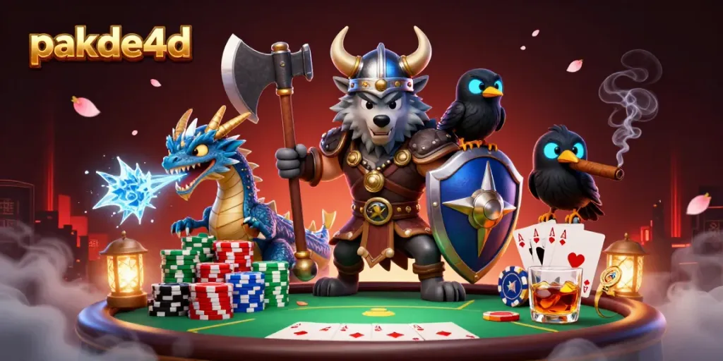 Experience the excitement of pakde4d with Viking wolf hero battling alongside magical elements and poker chips.