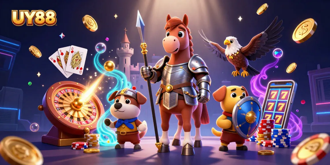 Experience UY88's thrilling gaming adventure with knights, coins, and casino elements!