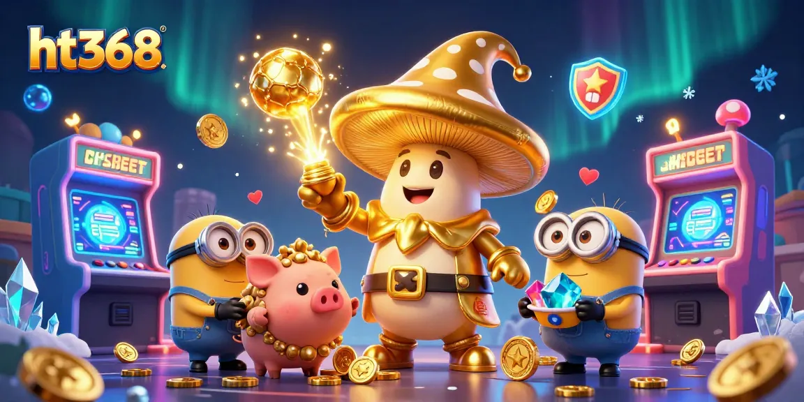 Experience thrilling gaming fun at ht368 with a golden wizard, treasure sniffer pig, and vibrant game machines.