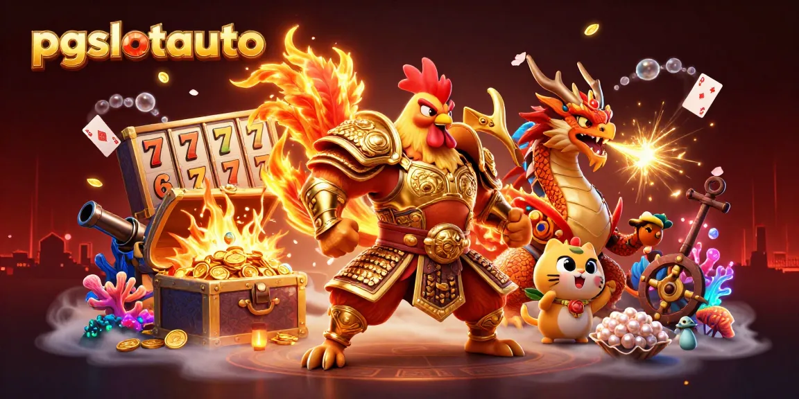 Engage with pgslotauto's vibrant 3D casino illustration showcasing dynamic characters and exciting slot elements.