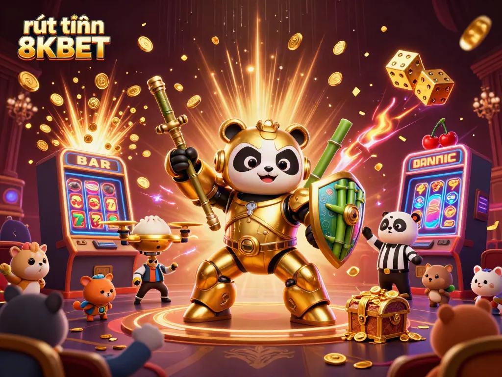 Experience rút tiền 8KBET with exciting casino games and vibrant visuals in this dynamic 3D illustration.