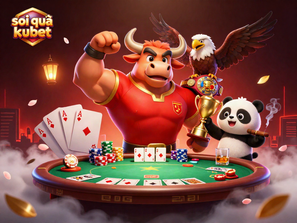 Play soi cầu kubet with enthusiasm as a victorious bull, eagle, and panda bring casino fun to life.
