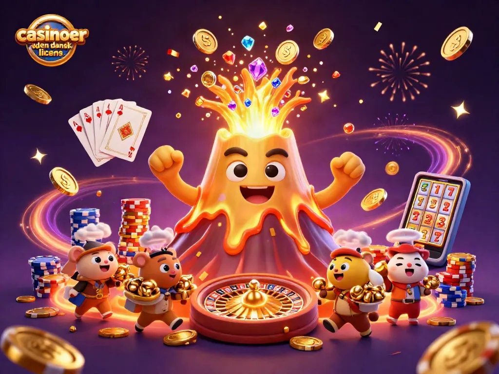 Experience the thrill of casinoer uden dansk licens with golden treasures erupting in a vibrant 3D scene.