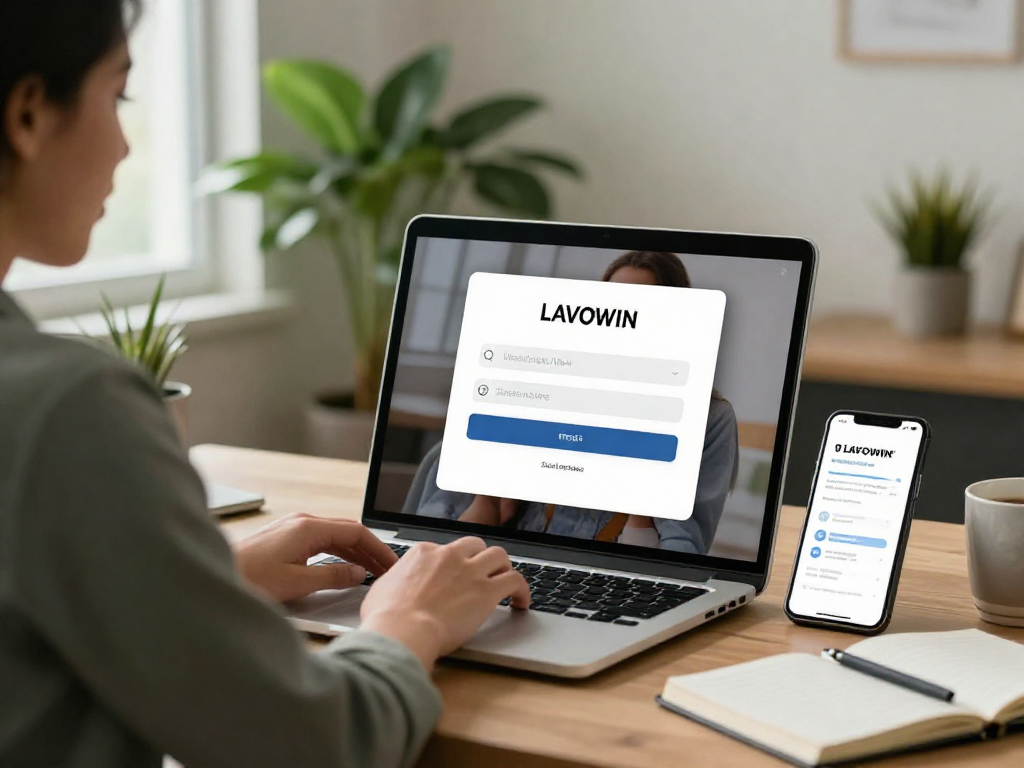 LAVOWIN login screen showcased in a cozy home office, emphasizing user-friendly access and experience.