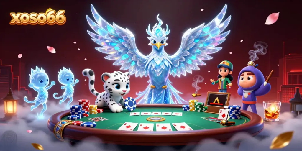 Xoso66 players enjoying an immersive 3D gaming experience with colorful casino elements and dynamic characters.