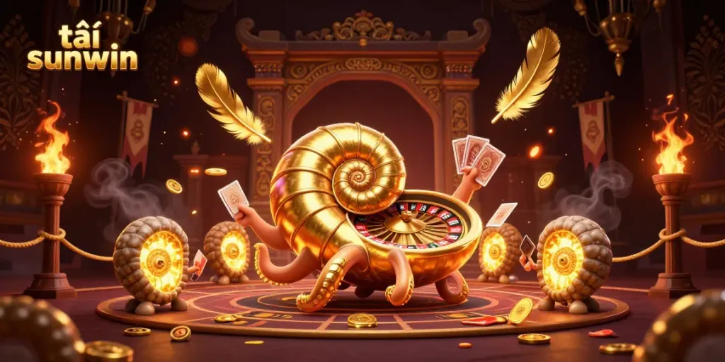 Engaging scene with the nautilus showcasing tải sunwin, radiating golden hues and casino gaming elements.