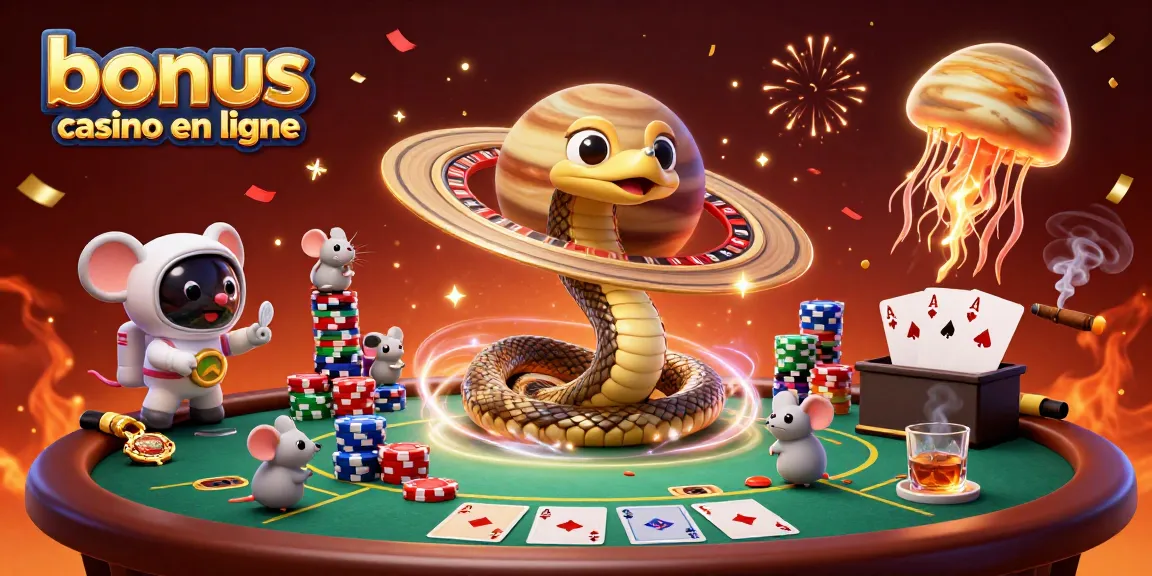 Bonus casino en ligne : misez sur la dynamique de jeu avec un serpent enroulé et des astronautes.