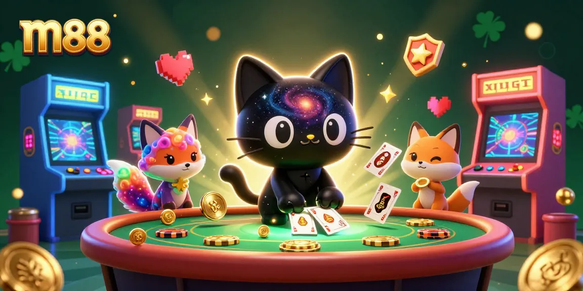 m88 showcases an engaging cosmic casino scene with colorful characters and vibrant gaming elements