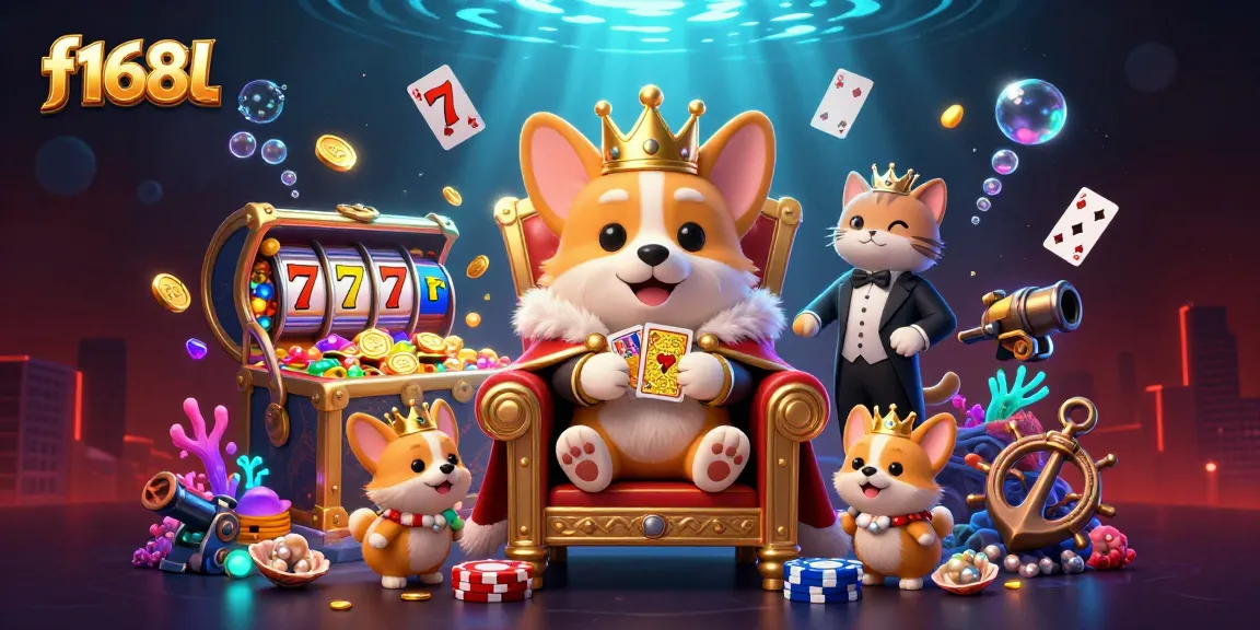 Join the action on f168l with a royal corgi at the center of a vibrant casino world.