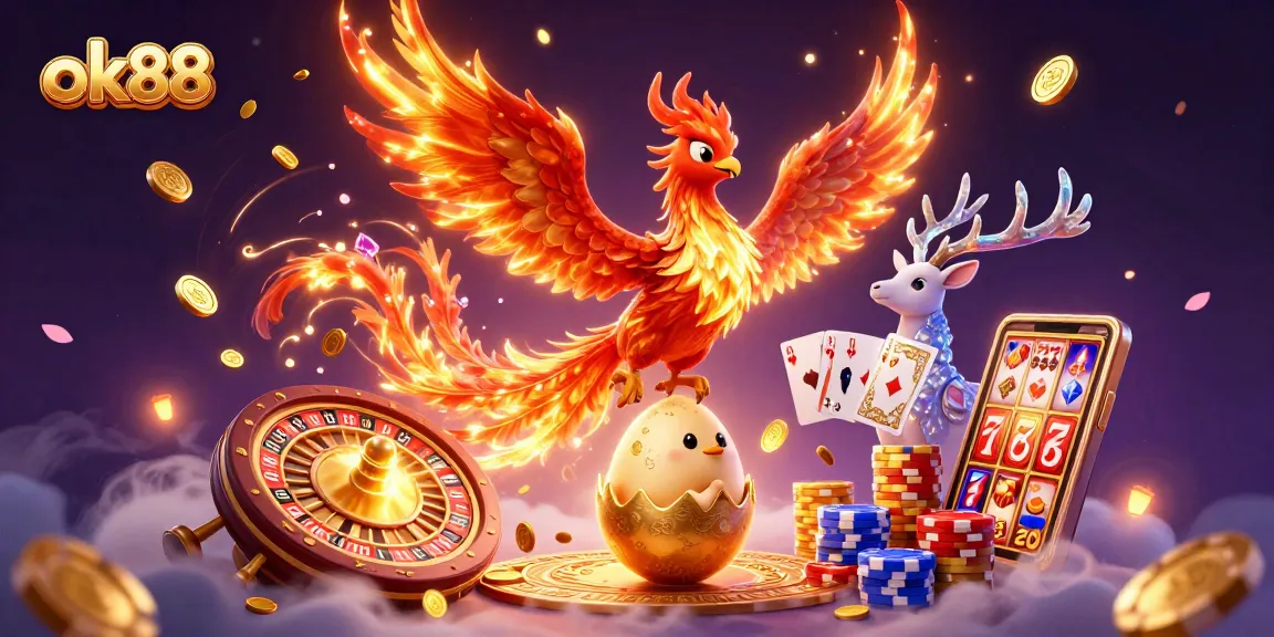 Engage in thrilling gameplay with the ok88 phoenix illustration showcasing exhilarating casino elements.