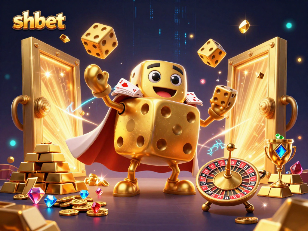 Experience shbet excitement with a golden dice golem and dazzling casino treasures.