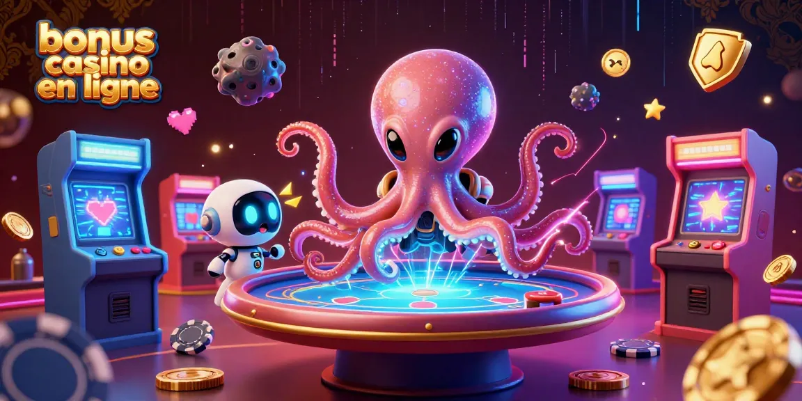 Jouer au bonus casino en ligne avec un poulpe extraterrestre et un robot dans un décor futuriste.