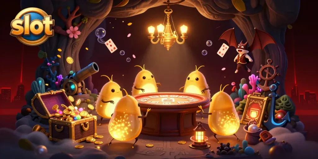 Experience slot excitement with glowing worms lighting up a cave casino scene.