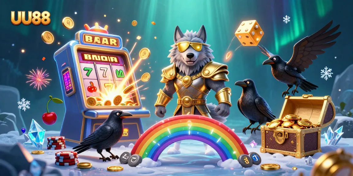 Engage in thrilling gaming experiences at UU88 with vibrant casino elements and mythical creatures.