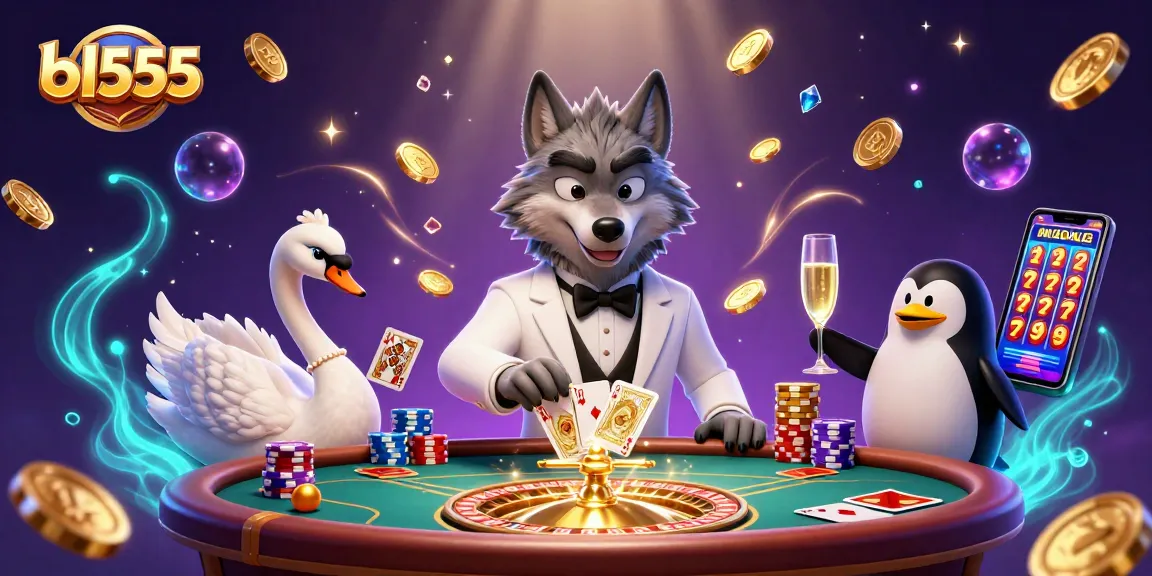 Experience thrilling moments at BL555 with a dynamic baccarat scene featuring the debonair wolf, swan dealer, and clever penguin sommelier.