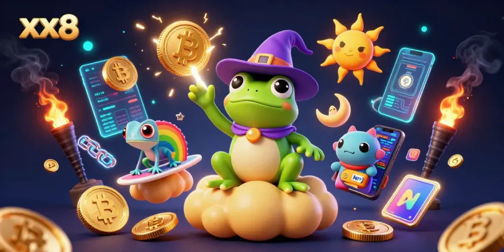 Engage with xx8 casino action as the wizard creates a coin storm and the chameleon rides a cloud.