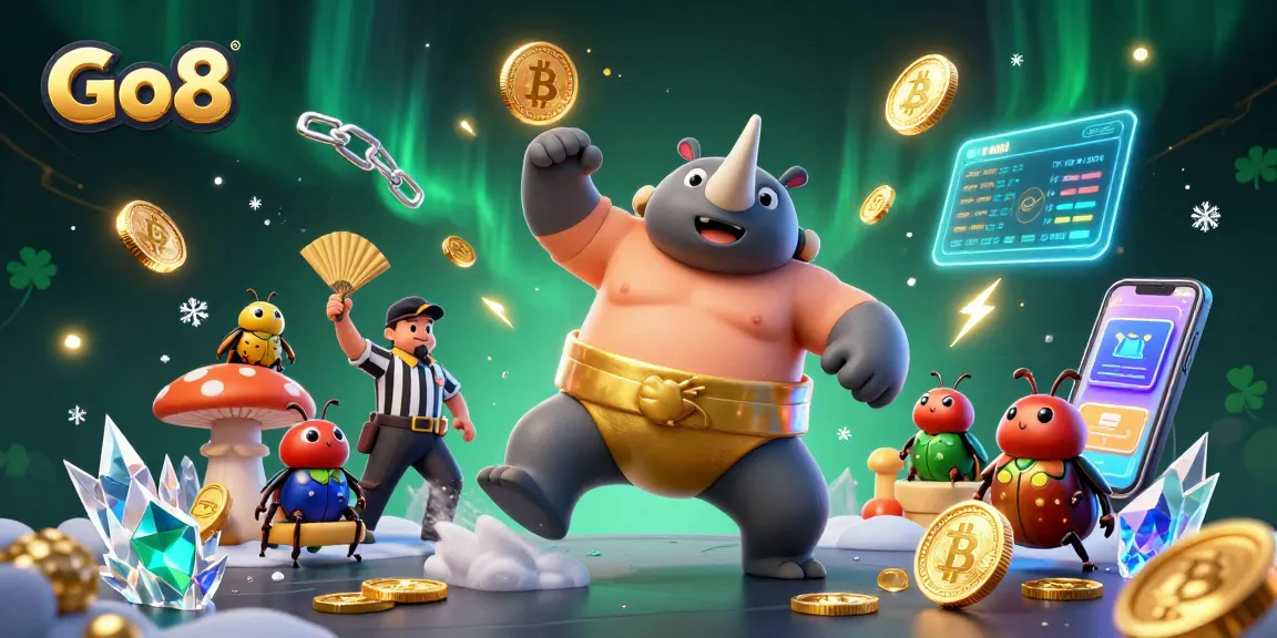 Go8 champions engage in exciting casino action with coins flying and crypto elements illuminating the scene.
