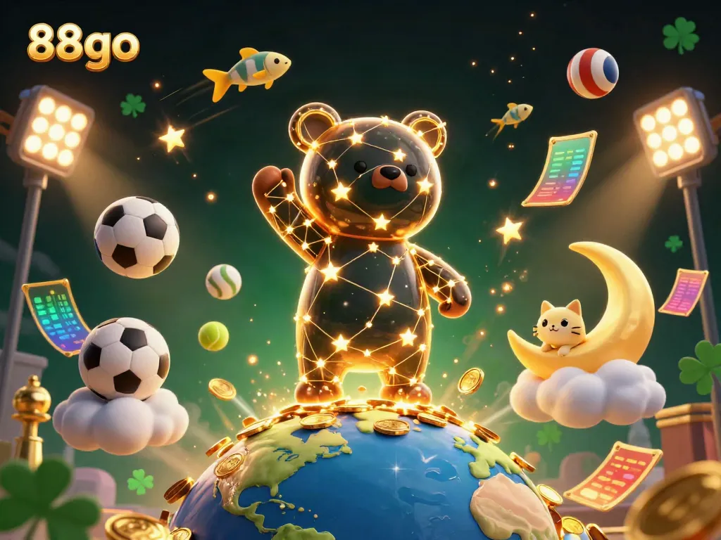 Engage with thrilling moments at 88go as the constellation bear scoops coins amidst dynamic sports elements