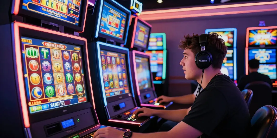 Player immersed in a slot gacor game at a vibrant virtual casino with colorful machines.