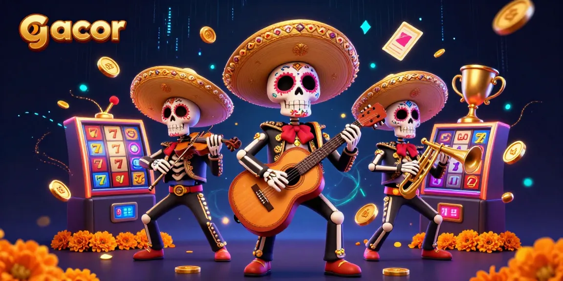 Engage with gacor slots featuring a vibrant mariachi band, jackpot reels, and dynamic gaming elements.