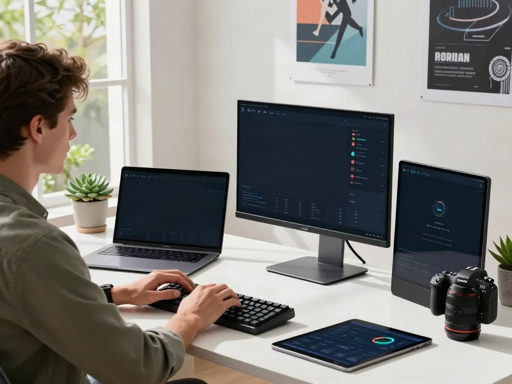 Brave浏览器 displayed on a computer screen in a modern workspace, highlighting productivity and innovation.