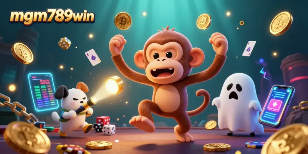 Experience the thrilling mgm789win gameplay with a mischievous monkey juggler in a haunted casino.