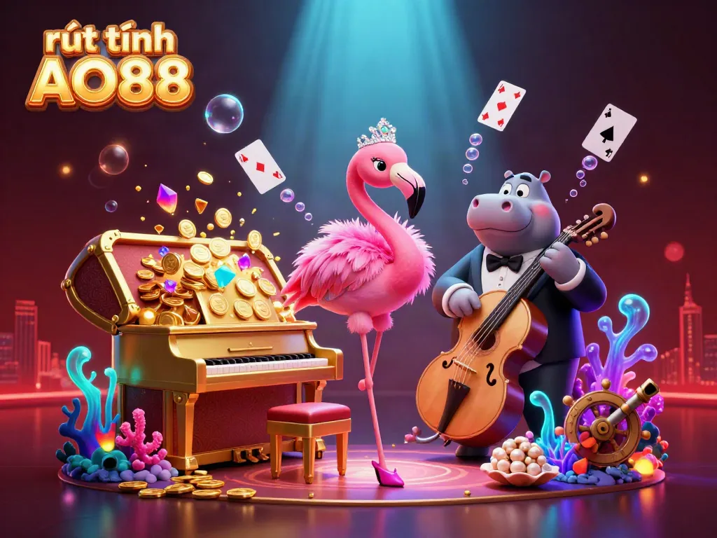 Experience thrilling rút tiền AO88 with colorful gems and dynamic underwater scenes in this vibrant casino illustration.