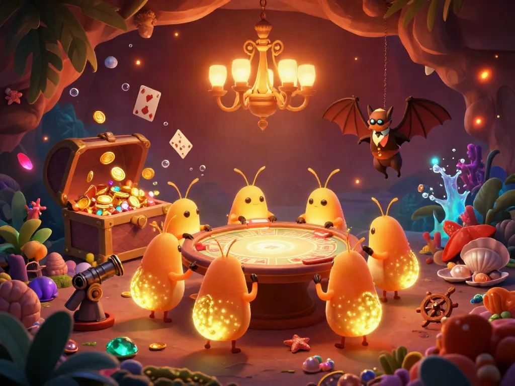 Kubet illuminates a mesmerizing cave casino with glowworms and a bat dealer, showcasing bioluminescent treasures and vibrant energy.