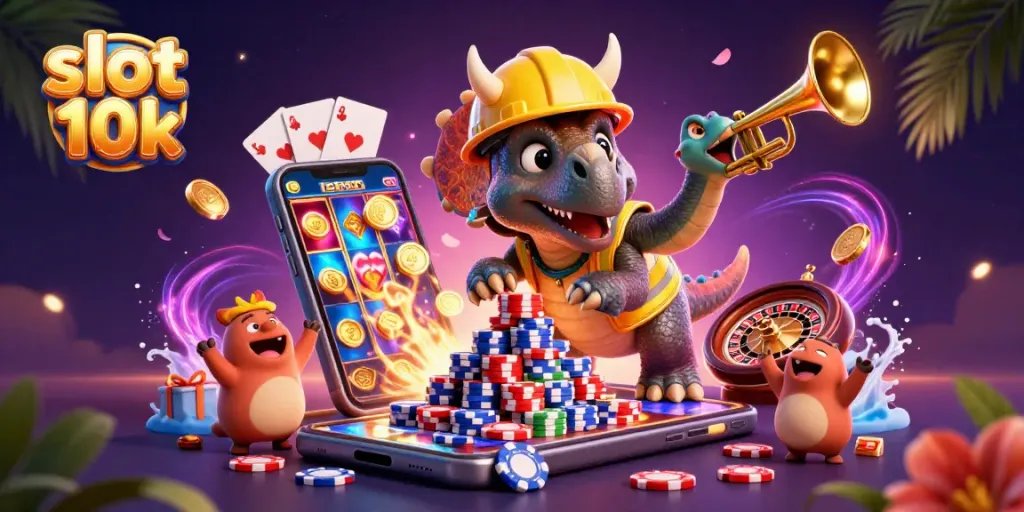 Experience the excitement of slot 10k with colorful reels, vibrant characters, and dynamic casino elements.
