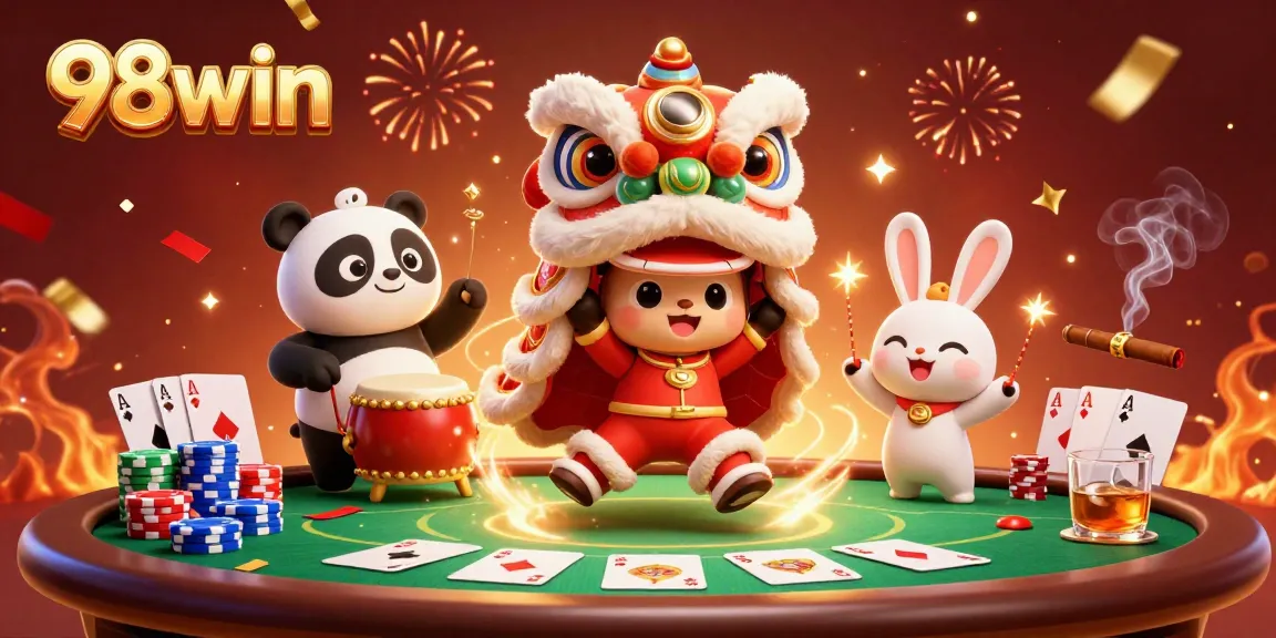 Experience the thrill of 98win's vibrant gaming world in this detailed 3D casino illustration.