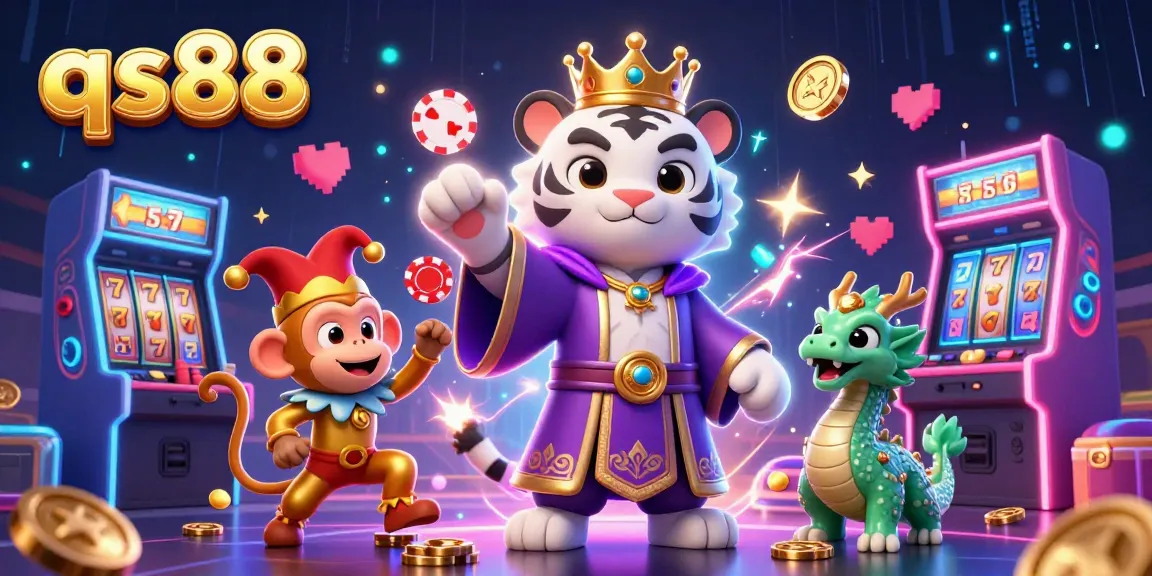 Engage with the thrilling world of qs88, featuring a royal tiger and playful monkey amidst vibrant gaming elements.