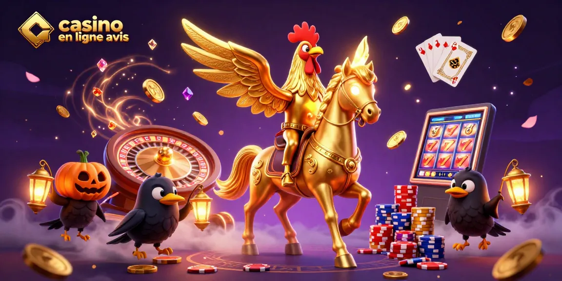 Visualisez les avis sur les casinos en ligne avec un coq doré dans un casino magique.