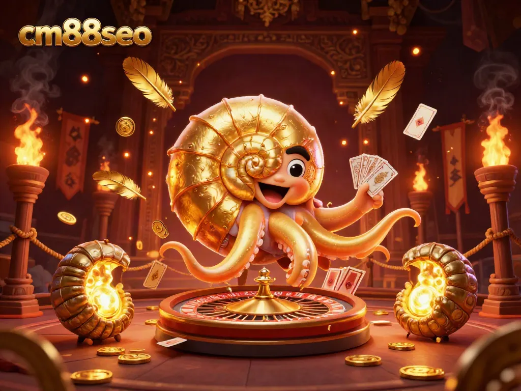 Engage with cm88seo's exhilarating casino realm, featuring a magnificent nautilus roulette wheel illustration.