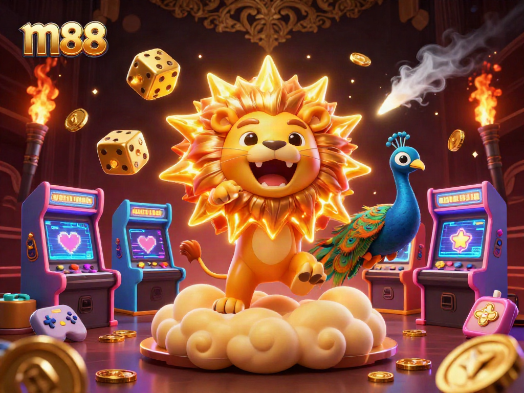 Engage with m88's exciting gaming atmosphere featuring vibrant characters and casino elements.