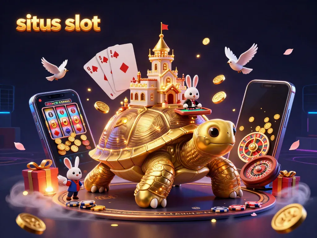 Experience the thrill of the situs slot with dynamic casino action, featuring a tortoise and rabbit dealer.