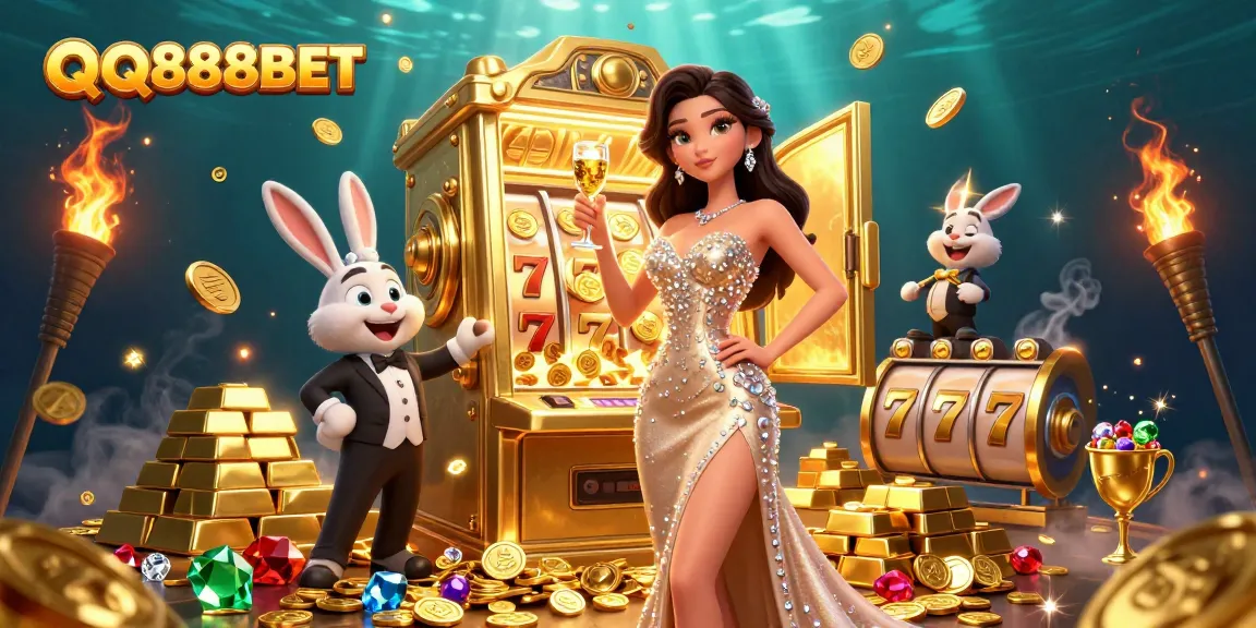 Bet on luck with QQ888BET at a dazzling jackpot slot scene featuring glamorous characters.