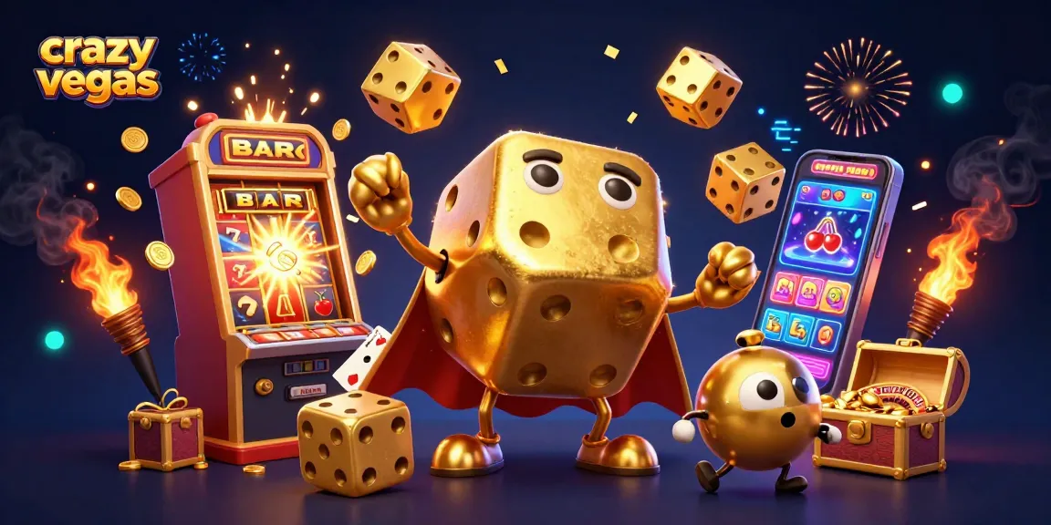 Witness the excitement at crazyvegas with a golden dice golem juggling winnings and jackpot treasures.