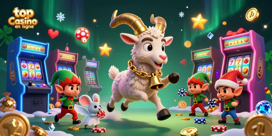 Profitez de l'ambiance captivante d'un top casino en ligne avec une scène animée de jeux de machines à sous et des personnages amusants.