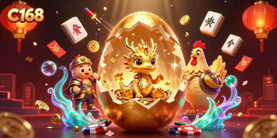 C168 showcases a captivating golden dragon surrounded by casino elements, evoking thrilling gaming excitement.