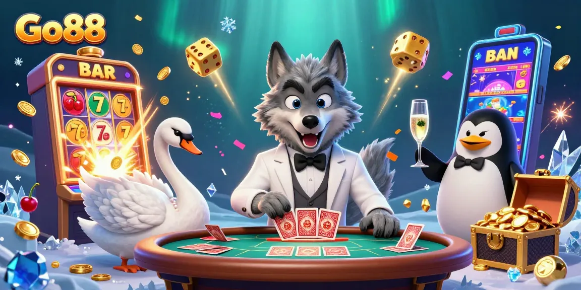 Experience thrilling gameplay at Go88 with vibrant casino elements and engaging characters in this 3D illustration.