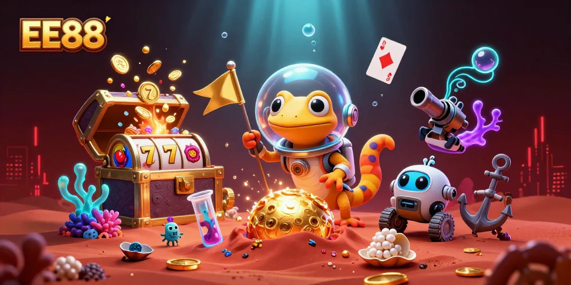Engage with EE88's vibrant Martian casino scene featuring treasures and lively characters.