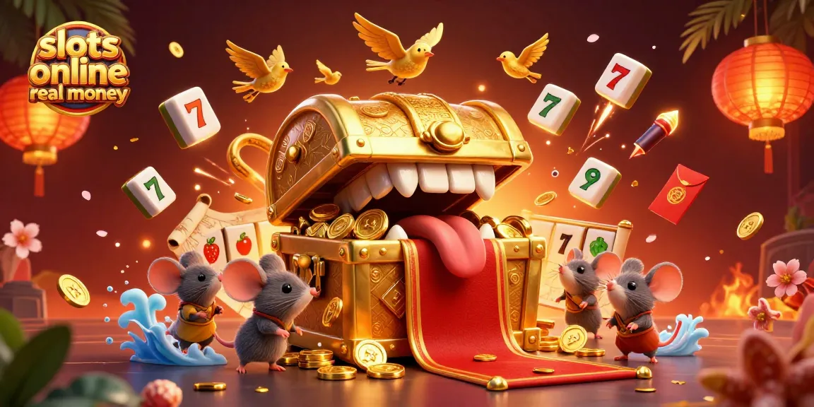 Engage with slots online real money featuring dynamic slot reels surrounded by gold coins and festive elements.